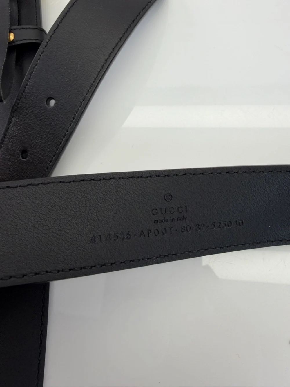 Authentic Gucci Slim Leather Marmont Gg Double Mens Belt Black 80/32” 414516